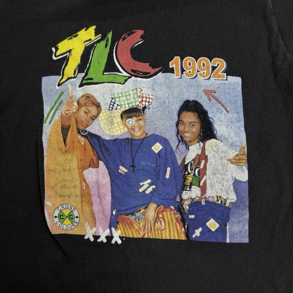 Cross Colours TLC 1992 Graphic Tee Unisex Small Black T-Boz Left Eye Chilli